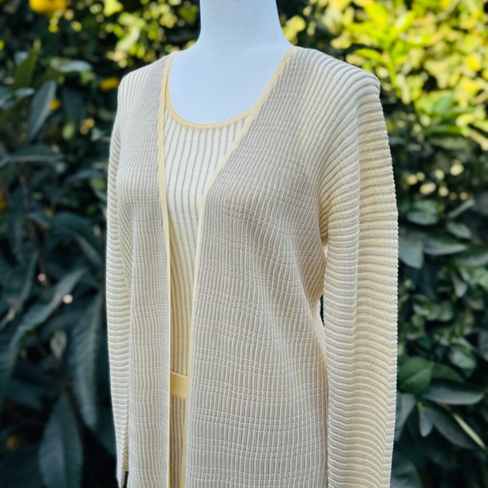 Lafayette 148 3-Piece Knit Set- Sweater, Thin Cardigan, Pleat Midi Skirt Small